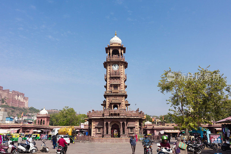 印度焦特布尔萨达尔市场的Ghanta Ghar钟楼